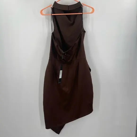 ELLIATT Dress Size Small Chocolate Brown NWT Camo Asymmetrical Satin Halter  - coffeafoods.com